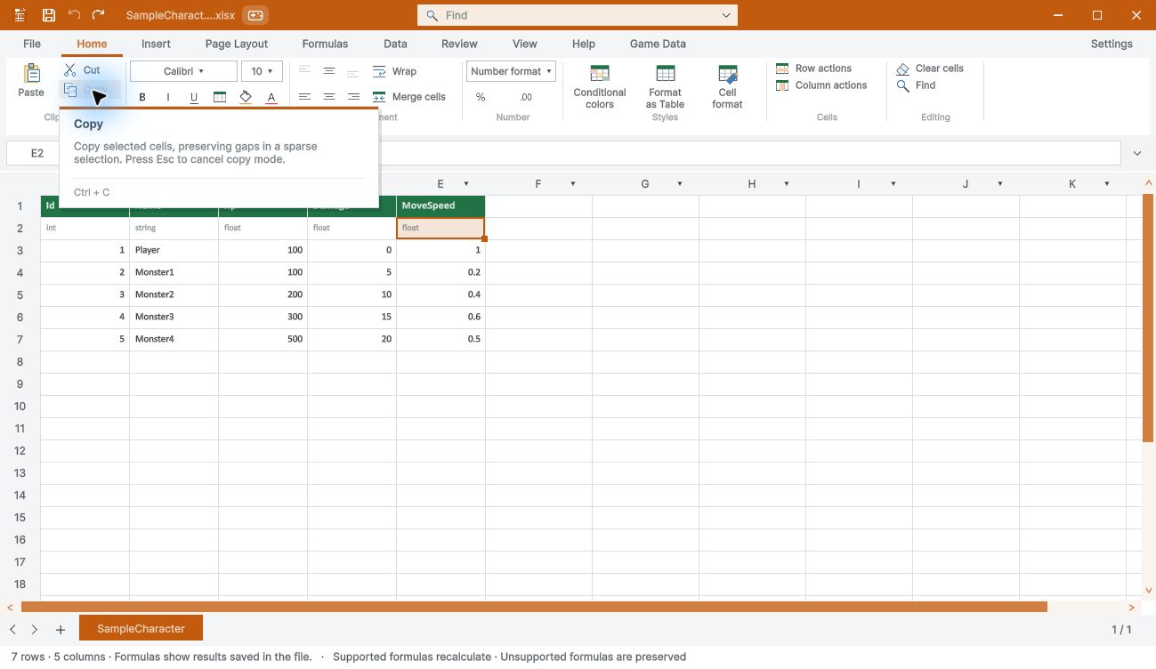 Design Data Table · Unity Editor