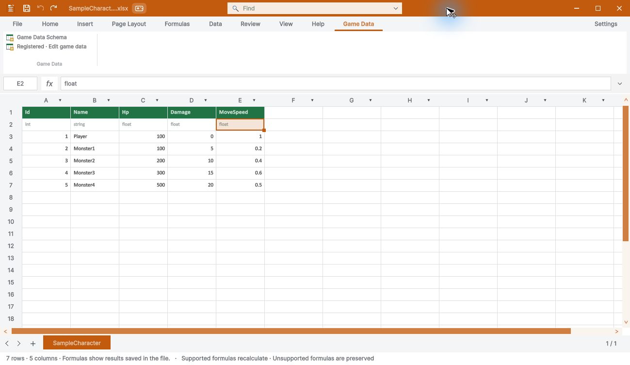Design Data Table · Unity Editor